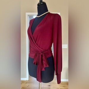 Windsor Burgundy Wrap Tie Blouse Size M
